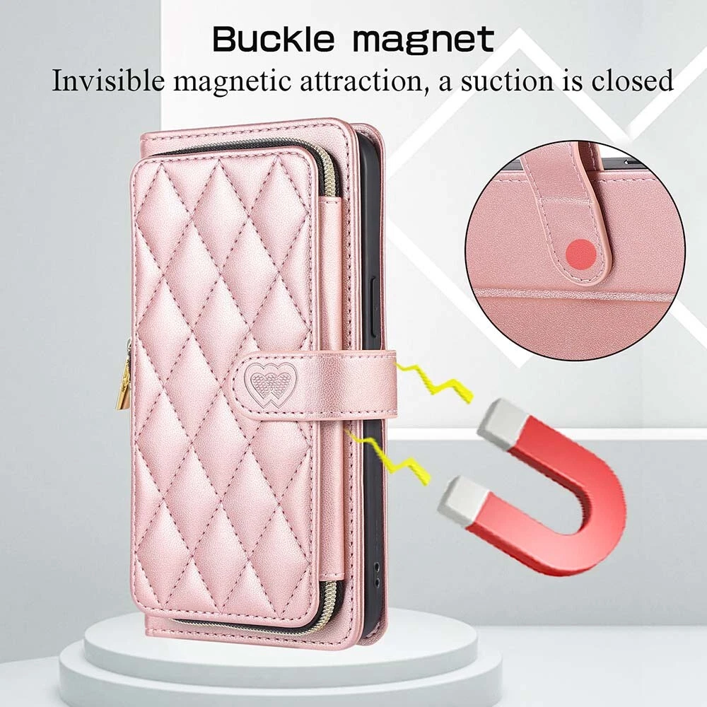 Durable Leather Zipper Flip Wallet Case for iPhone 15 Pro Max 14 13 12 11 XR