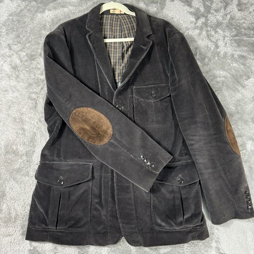 J Crew Ludlow Blazer Mens L Black Corduroy Unstructured Sports Coat Elbow Patch
