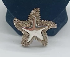 Vintage Silvertone Textured Star Fish Brooch Pin OR Pendant-C Clasp