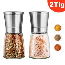 2x Gewürzmühle Pfeffermühle Salzmühle Set; Glas & Edelstahl mit Keramikmahlwerk