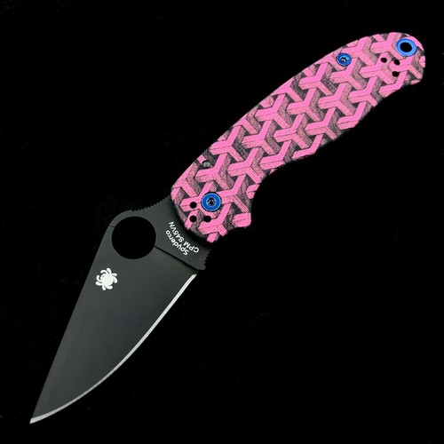 Spyderco Para 3 C223GPBK Pink Escher Scale w/ black blade 2 hardware options - Picture 11 of 13