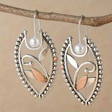Retro Boho Bloom Drop Earrings Silver Plated Flower Design Women Gift New
