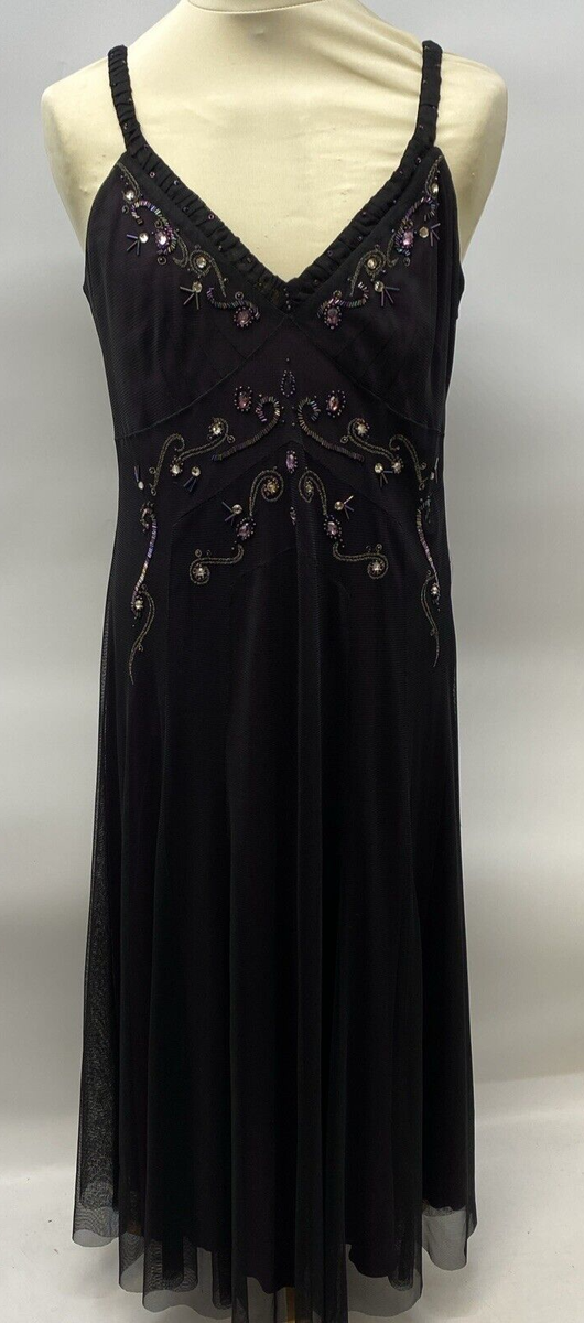 David Emanuel Black Net Evening Dress Bead Decoration Purple