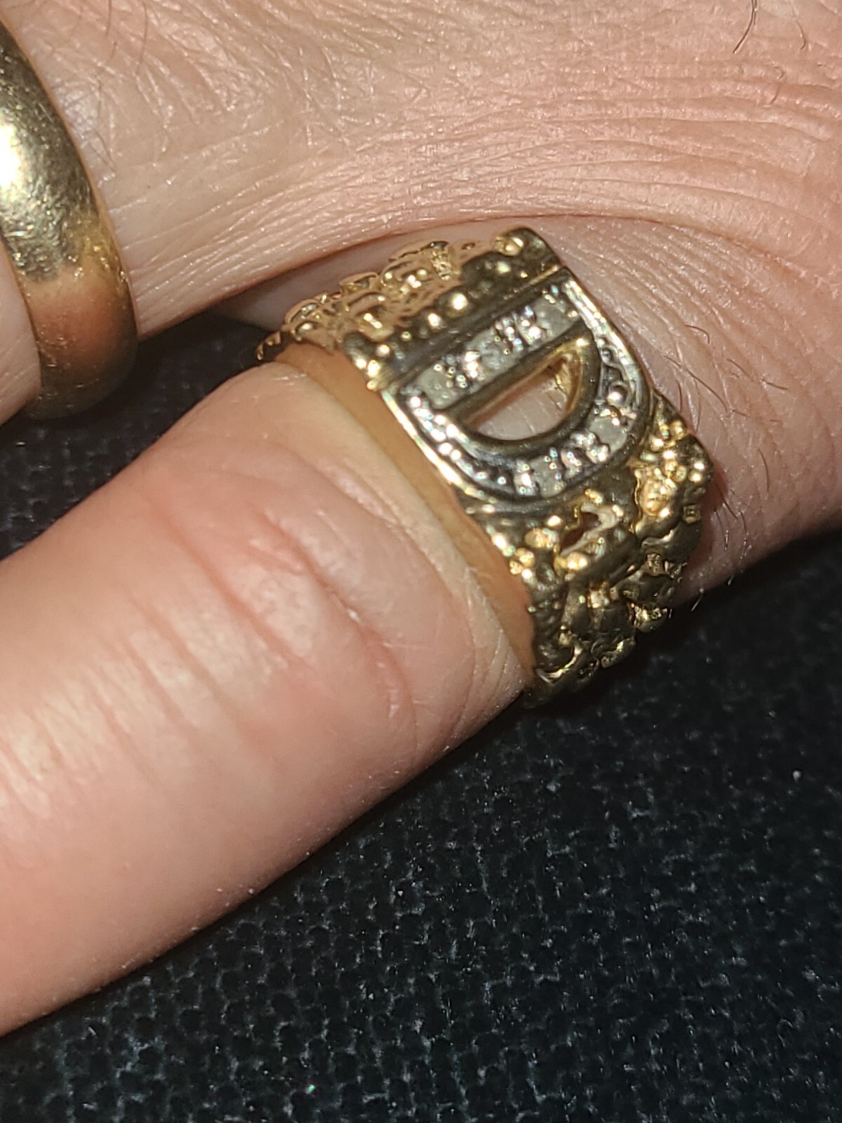 14k Gold Diamond Initial Ring, Solid Gold Nugget … - image 11