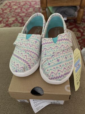Girls Youth Toms Classic Pastel Geo Glimmer Flats Shoes Purple Green Size 9 (AH)