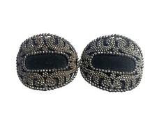 ORIGINAL OLD ANTIQUE PAIR VICTORIAN CUT STEEL SHOE BUCKLES CLIPS SIGNED FRANCE