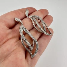 925 Sterling Silver Plated BR Sun Diamond Accent Dangle Stylized Leaf Earrings