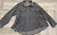 Wishlist Apparel Gray Corduroy Button Up Long Sleeve Top Size M/L
