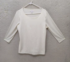 Charter Club Women Top Medium Cream Nylon Blend 3/4 Sleeve Regular Fit Shirt