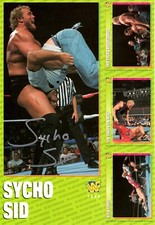 Sycho Sid Justice Signed WWF 1996 Uncut Magazine Trading Card Sheet WCW Wrestle