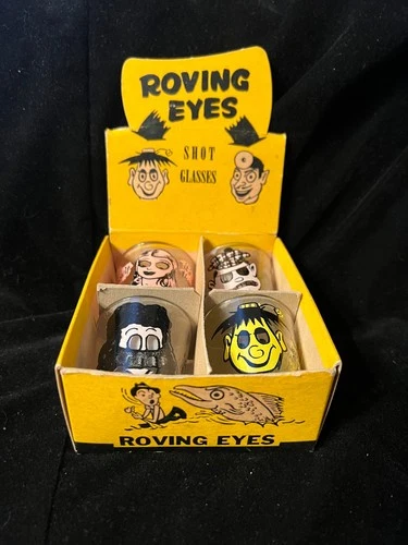 1940s/1950s Anchor Hocking Roving Eyes Set of 4 Shot Glasses in Original Box
