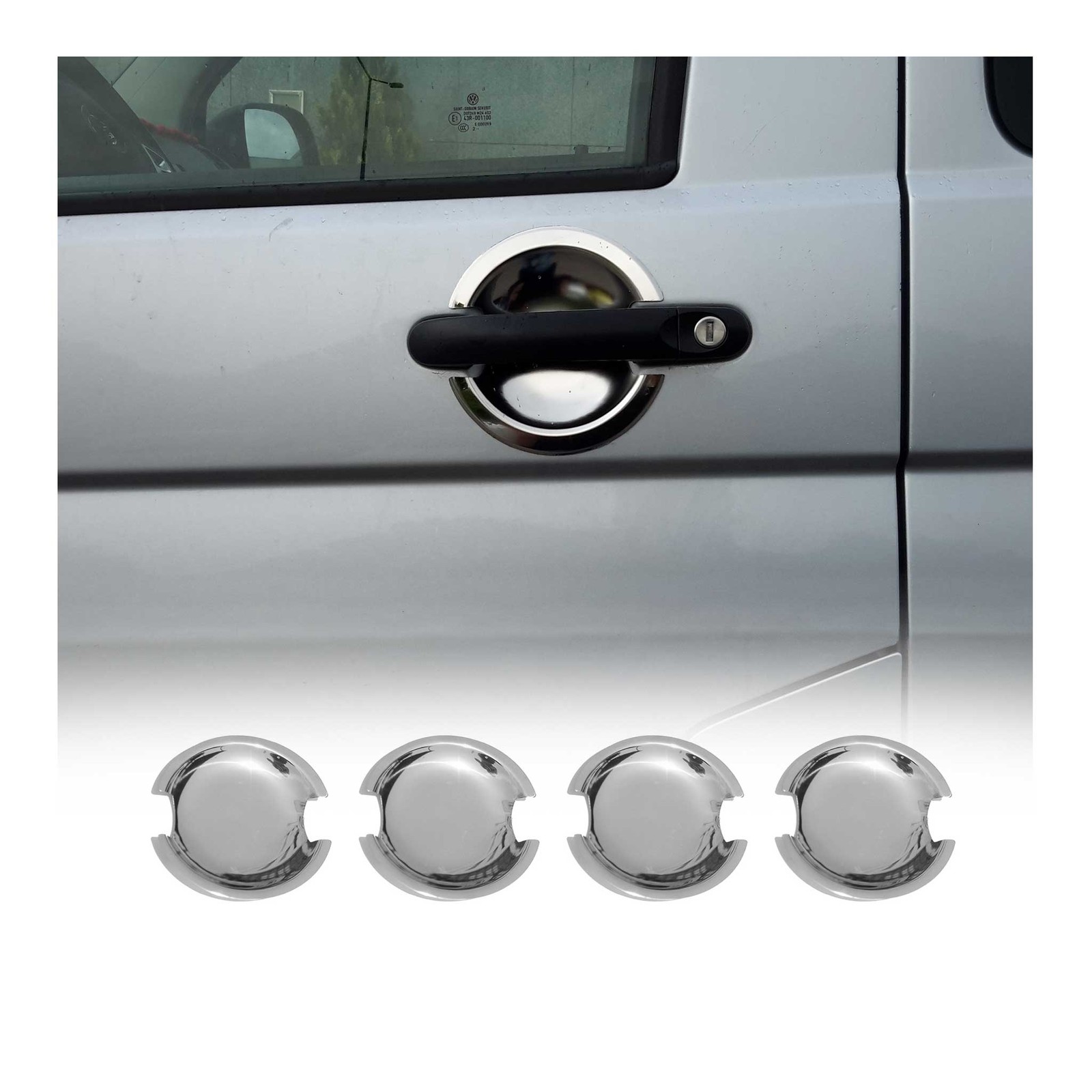 Couverture de poignée de porte pour VW Caddy 2003-2020 en acier chromé argent