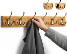 LARHN Wall-Mounted Coat Rack - 6 Matt-Nickel Triple Coat Hooks for Wall on Styli