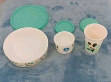 Vintage Mickey Mouse Tupperware Set Playtime Baby Toddler Feeding Mint Green