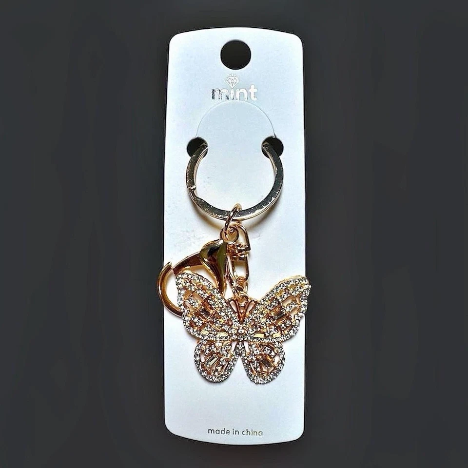 Llavero mariposa diamantes de imitación transparentes - Cierre de langosta, llavero - Nuevo Foto 2 de 3