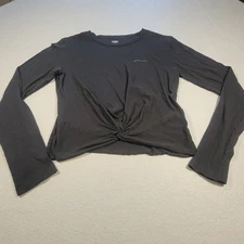 PINK Victoria's Secre Twist Front Top Black Cropped Long Sleeve Women's Size M