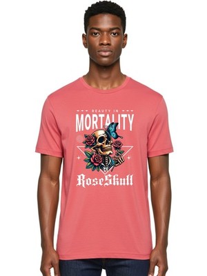 Rose-Skull Mens Graphic Tee,100% Cotton,Casual Summer Wear