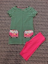 EUC Mini Boden Green Stripe Pocket Tunic Top Pink Capris Size 8/9