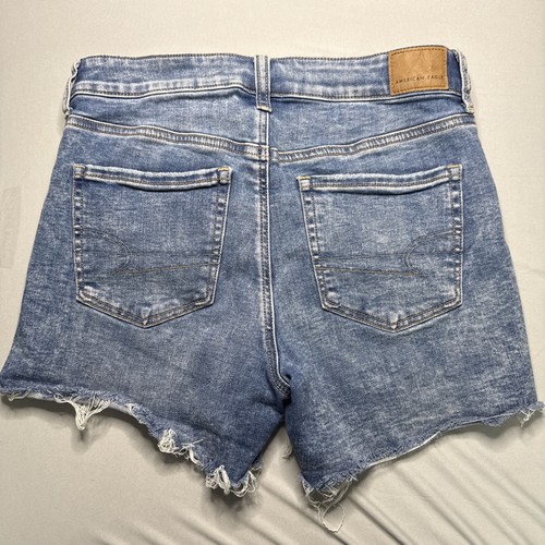 American Eagle Shorts Womens 8 Blue Hi-Rise Shortie Distressed Denim Frayed - Picture 2 of 4
