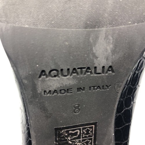 Aquatalia Shoes Womens 8 Michelle Loafer Pump Heel Black Leather Crocodile Work - Picture 6 of 6