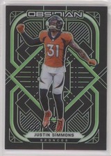 2021 Panini Obsidian Electric Etch Green 8/50 Justin Simmons #30 7j5