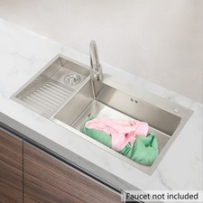 39.4 18.9in Steel Kitchen Sink With Faucet, Laundry Utility Sink With Washboard
