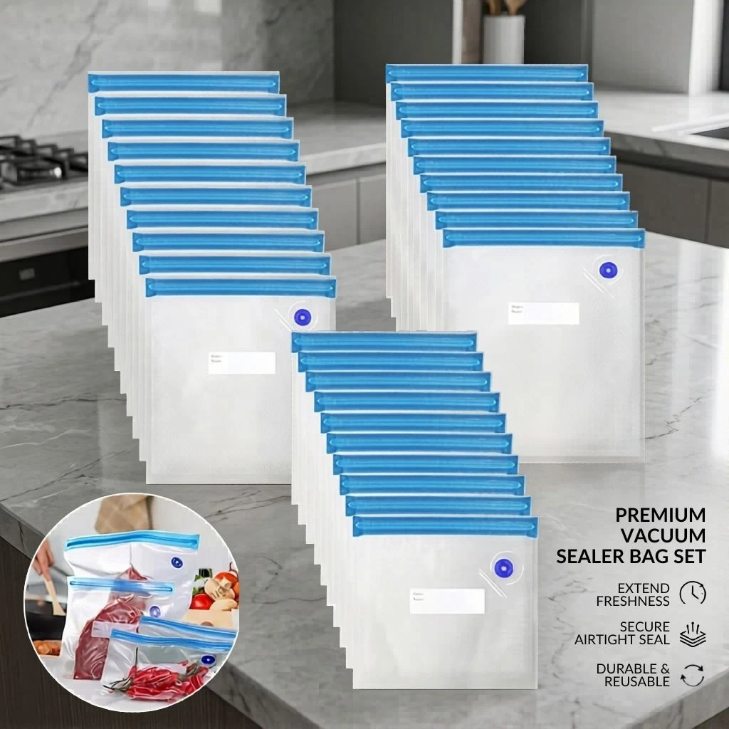 Reusable Vacuum Food Storage Bags Air Valve Sealing Freezer Bags 10pcs Set
