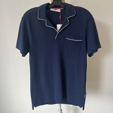 ORLEBAR BROWN Donald Pique Piping Resort Chest Pocket Navy Blue Polo Shirt NWTM