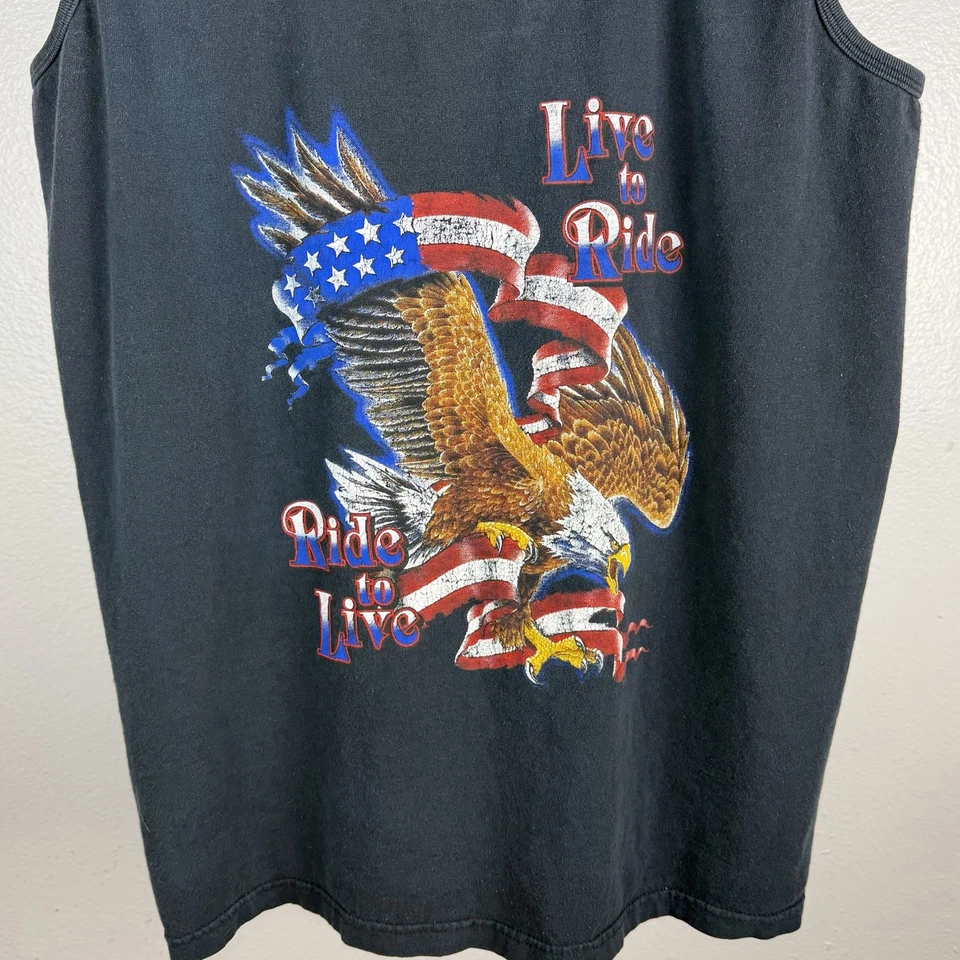Camiseta sin mangas patriótica vintage Live To Ride Eagle talla XL Y2K Foto 2 de 4