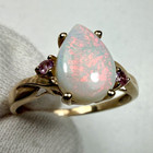 Vintage 10k Yellow Gold Teardrop Opal Pink Diamond Stone Ring 2g Approx Size 8 — photo 5