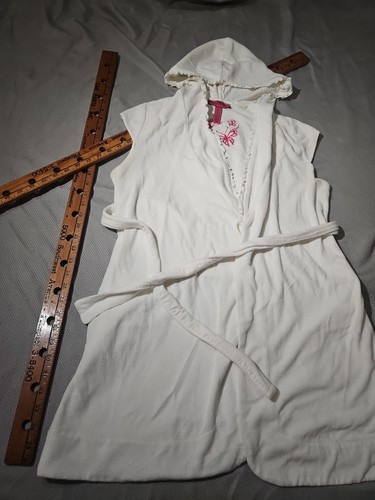 Betsey Johnson Intimates Robe Womens Medium White Ivory Belted Hooded Terry - Picture 3 of 13