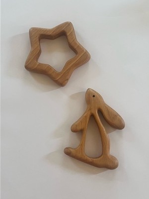 Two Wood Wooden Tiny Fox Hole Teether Toys