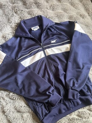 VTG 80s ASICS Tiger Men's Navy White Colorblock Track Jacket Full Zip Size M