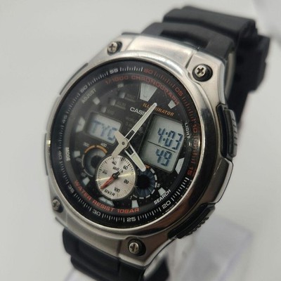 CASIO AQ-190W Ana-Digi Quartz Watch Alarm Stopwatch Silver Tone New Battery