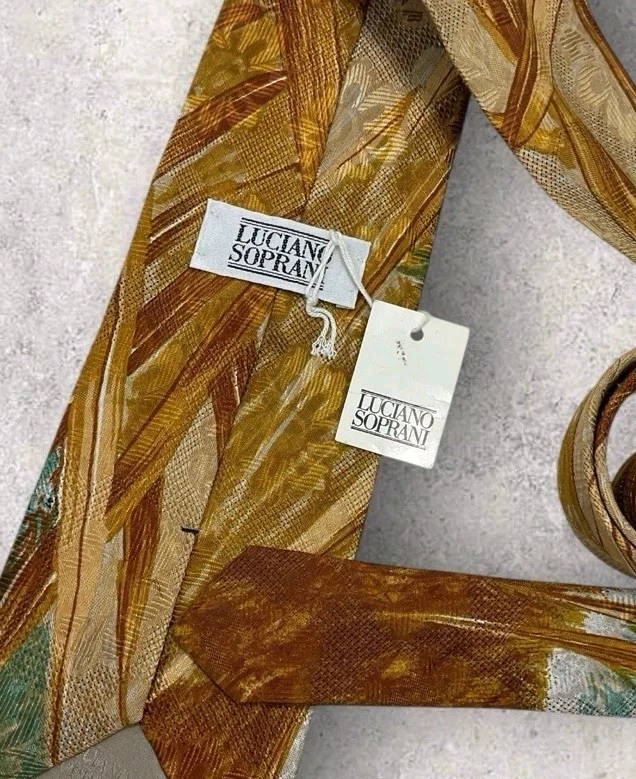 NUEVA CORBATA LUCIANO SOPRANI Para hombres 100% Seda LUJO Corbata Marrón Verde Arte W:4" Foto 3 de 4