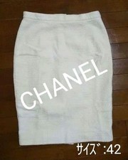 USED CHANEL COTTON TWEED TIGHT SKIRT, SIZE 42 GOOD
