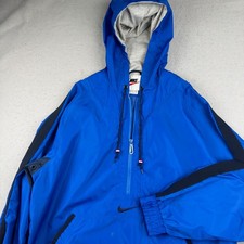 Vintage 90s Nike Anorak Jacket Mens Medium Blue Windbreaker Center Swoosh 90s