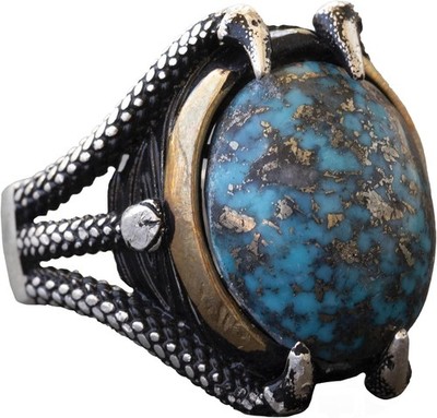 KAMBO 925 Sterling Silver Men's Jewelry Natural Turquoise Handmade Turkey