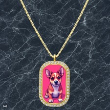 Stunning Cute Dog Puppy Pendant Necklace Printed Design Charming Gold Tone Rare