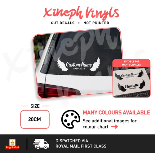 Custom Name memorial angel wings rip vinyl sticker decal car window optional