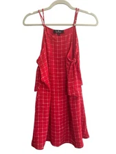 Lulus Womens XS Style Points Red Grid Print Swing Dress Side Ties #4720