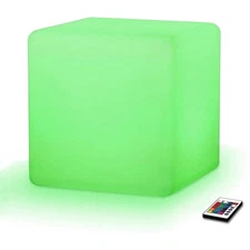NEW! LED COLOR CUBE OTTOMAN/STOOL/END TABLE - 16" LIGHT CHAIR - GLOWING BOX