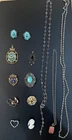 lot of vintage costume jewelry, 3 necklaces, 6 brooches, 2 pendants, pair earing