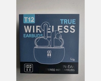 T12 True Wireless Bluetooth Earbuds In-Ear Stereo HIFI Headphones w/ LED Case