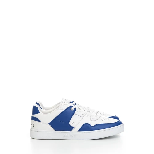 CELINE 790$ CT-04 Low Lace-up Sneaker In Optic White & Blue Calfskin