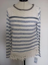 Women's Jolt Shirt with Small Altar, Blue Tunic with Lace and Eyelet Coquette