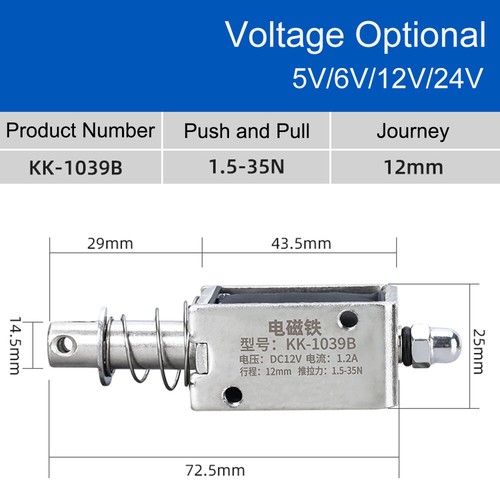 DC 5V 6V 12V 24V Push Pull Through Micro Spring Solenoid Magnet Electromagnet - Picture 19 of 25