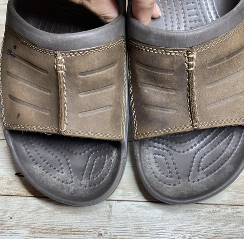 Crocs Sandals Mens 9M Brown Leather Yukon Mesa Slip On - Picture 8 of 9