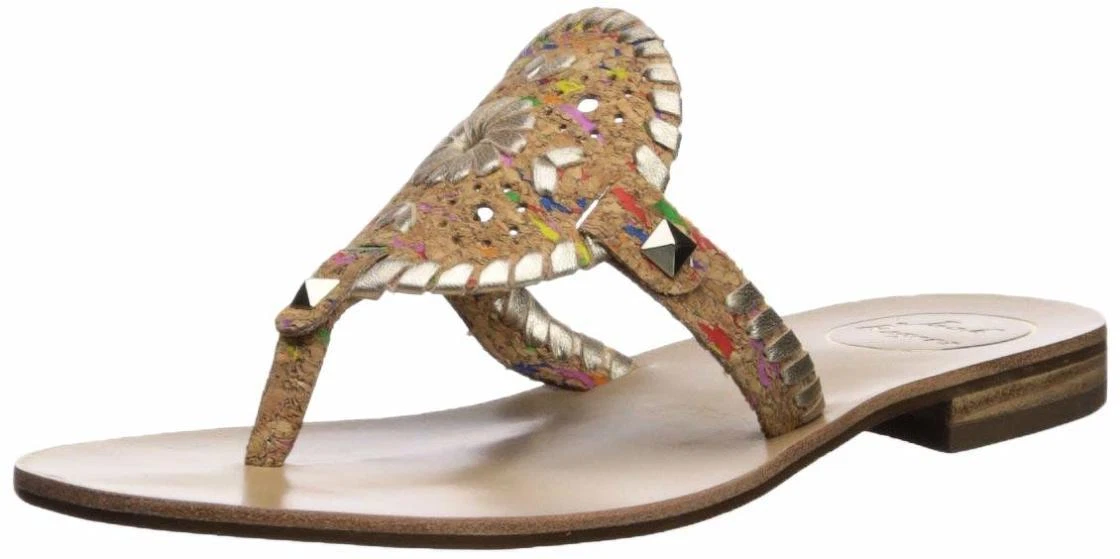 Jack Rogers Women s Georgica Flat Sandal platinum rainbow cork
