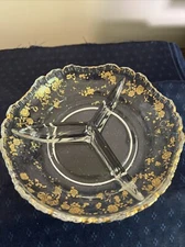 Flower Clear Glass 6-7/8" 3 Part Divided Tidbit Candy Nut Dish Bowl Shiver